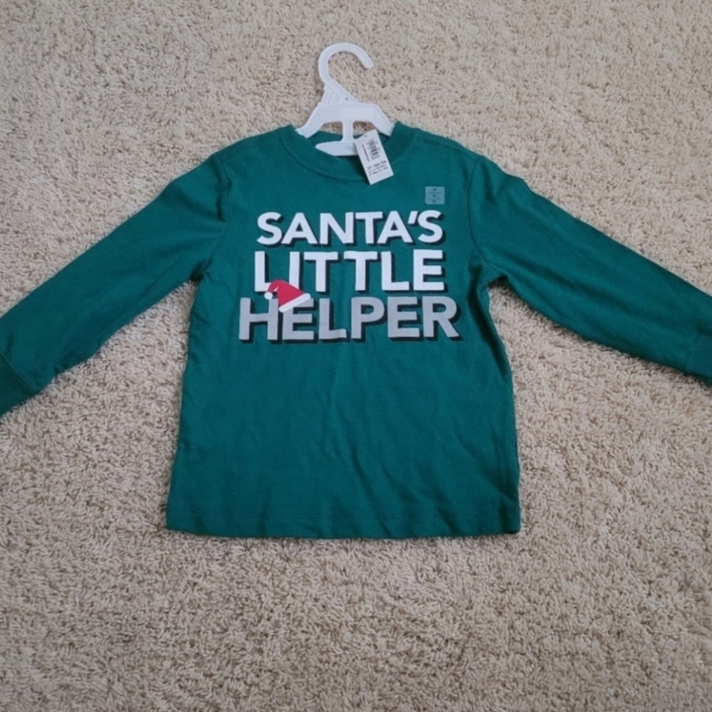 NWT Old Navy Santa's Little Helper Christmas Holiday Green Long Sleeve 3T